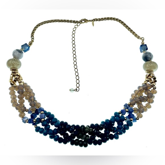 3 for $30 SHB Gold Tone Multistrand Intertwined Sparkling Beaded Necklace Choker - Picture 6 of 8